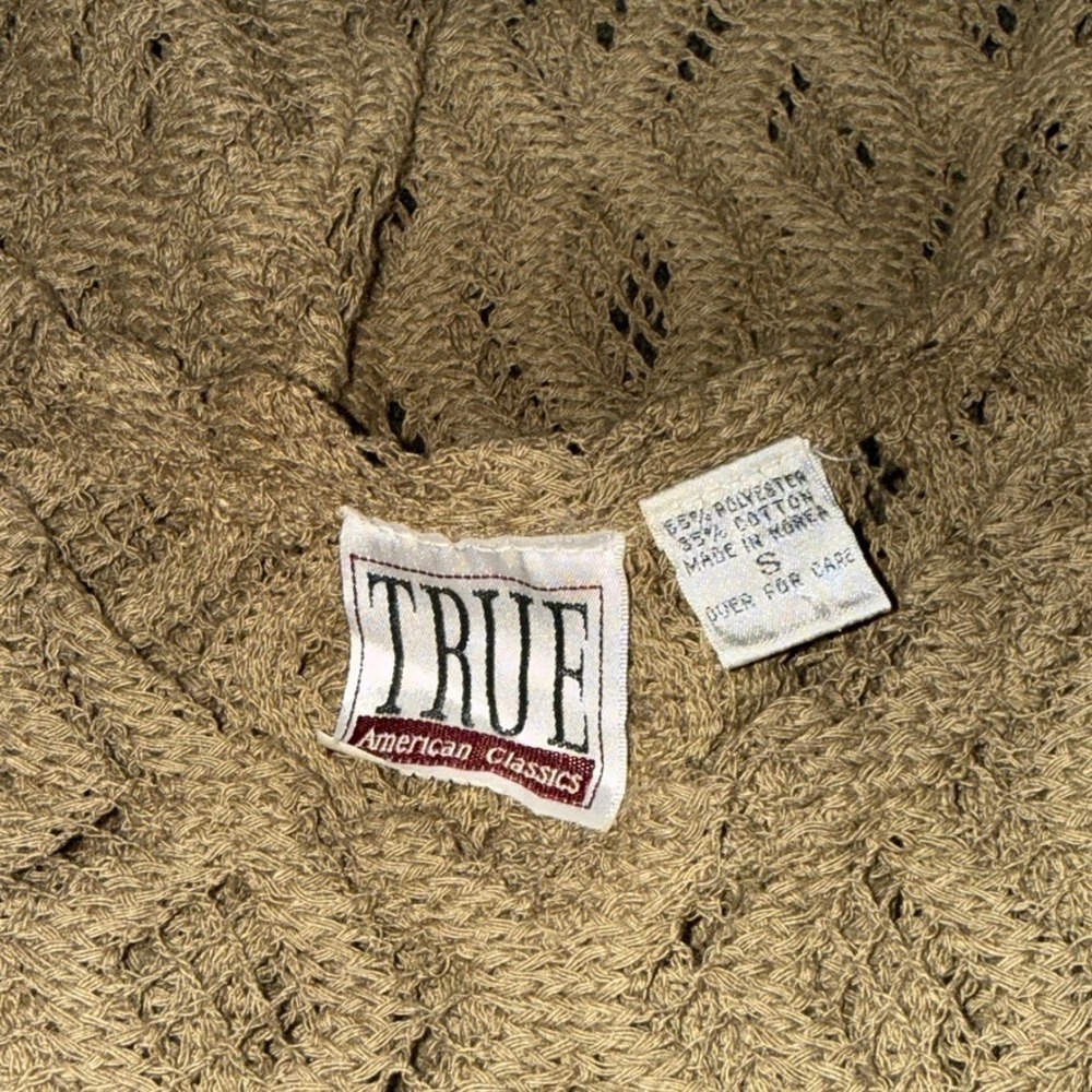True American Classics Vintage Tan Open Knit Diamond Crochet Sweater - Picture 3 of 3